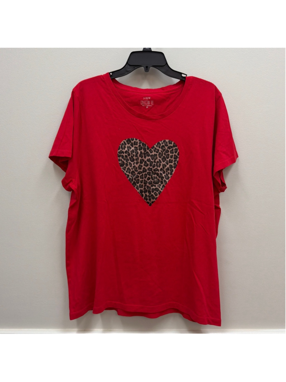 J Crew Factory Collector Tee Red with Leopard Heart Womens Sz 2XL!